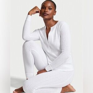 Victoria’s Secret Cozy Pointelle thermal long Henley pj set